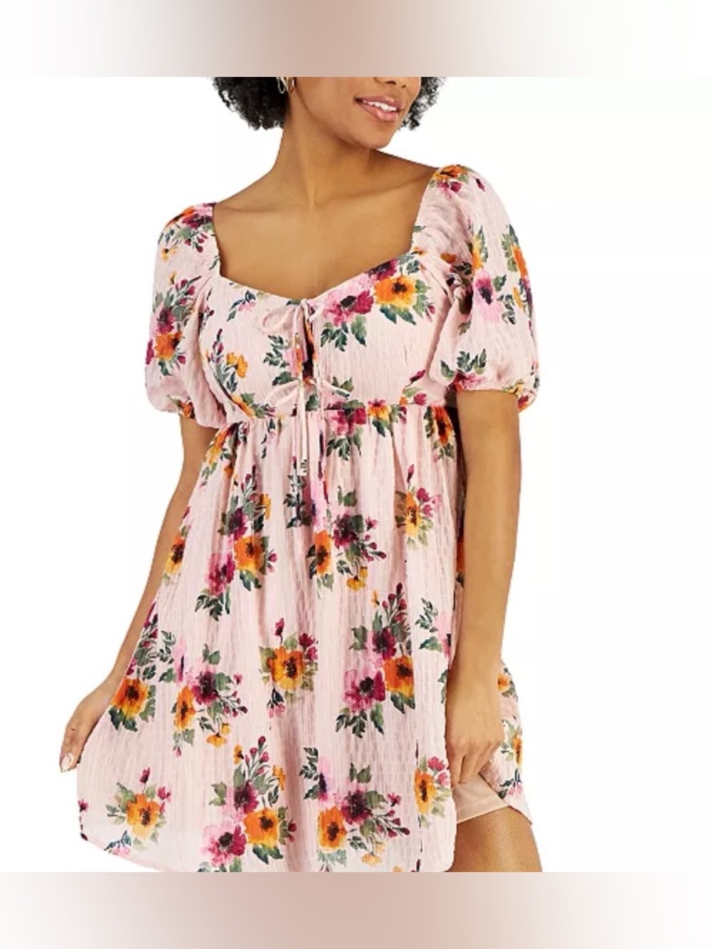 NWT Kit and Sky Pink Floral Puff-Sleeve Mini Dress Size M